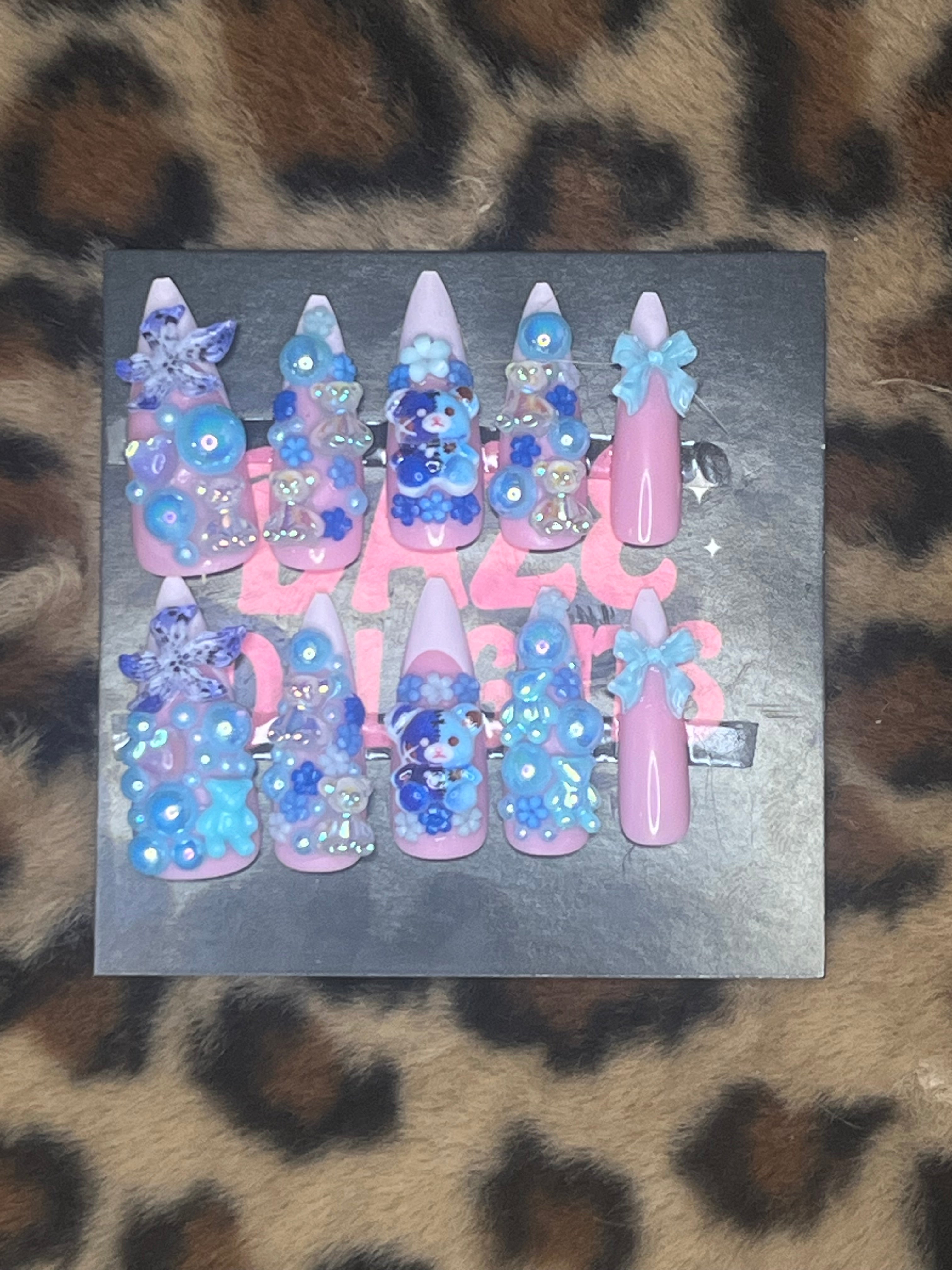 large blue stelleto press on nails