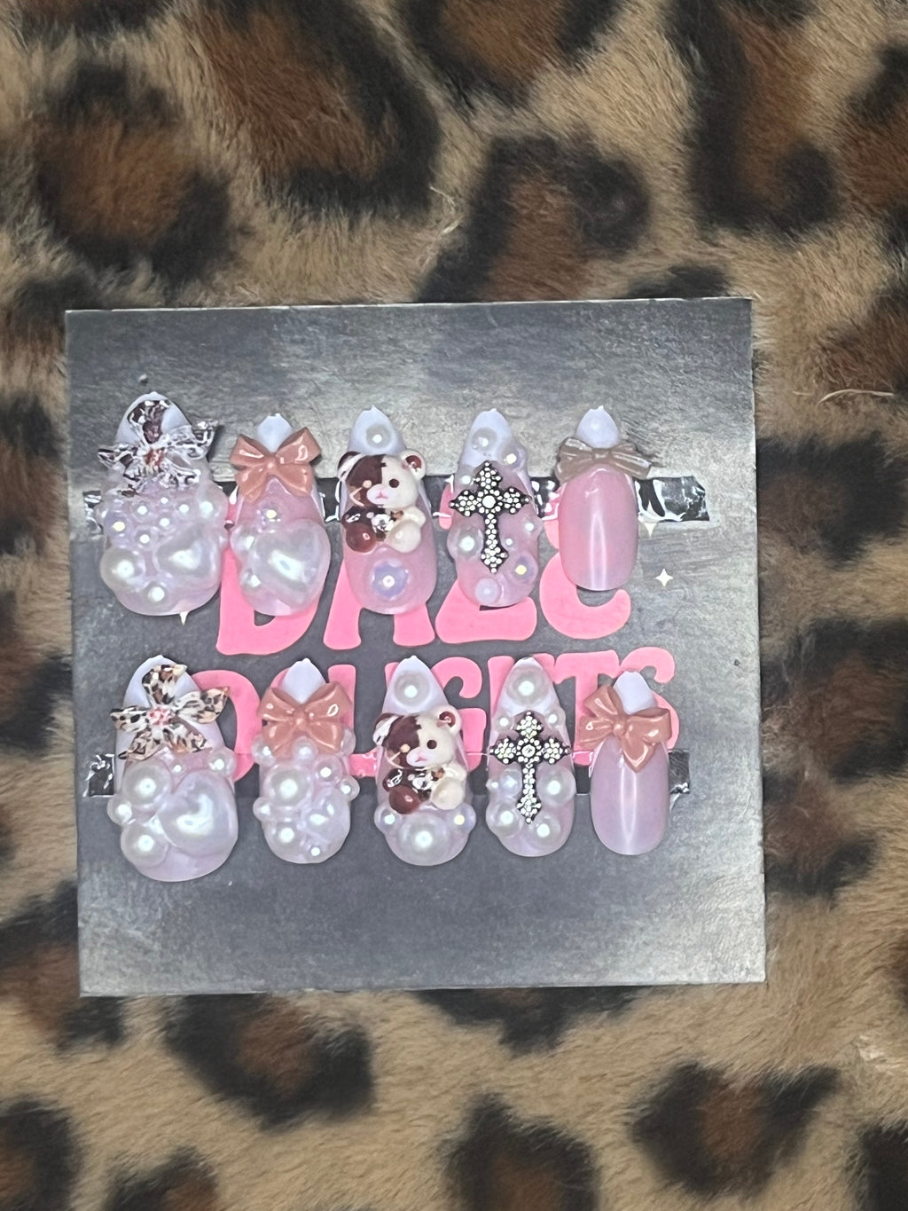 large white and brown almond press on nails
