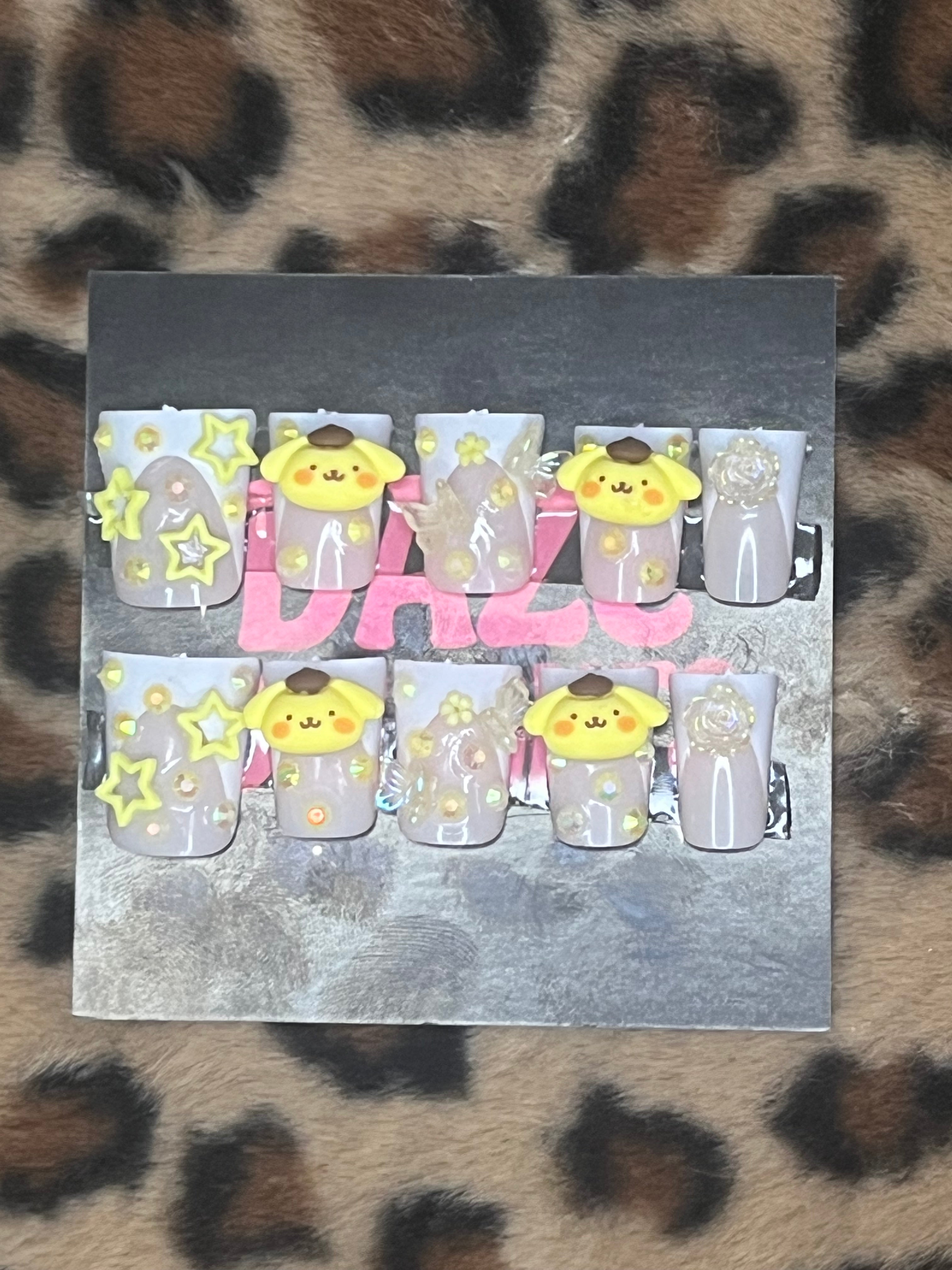 large yellow pompompurin press on nails