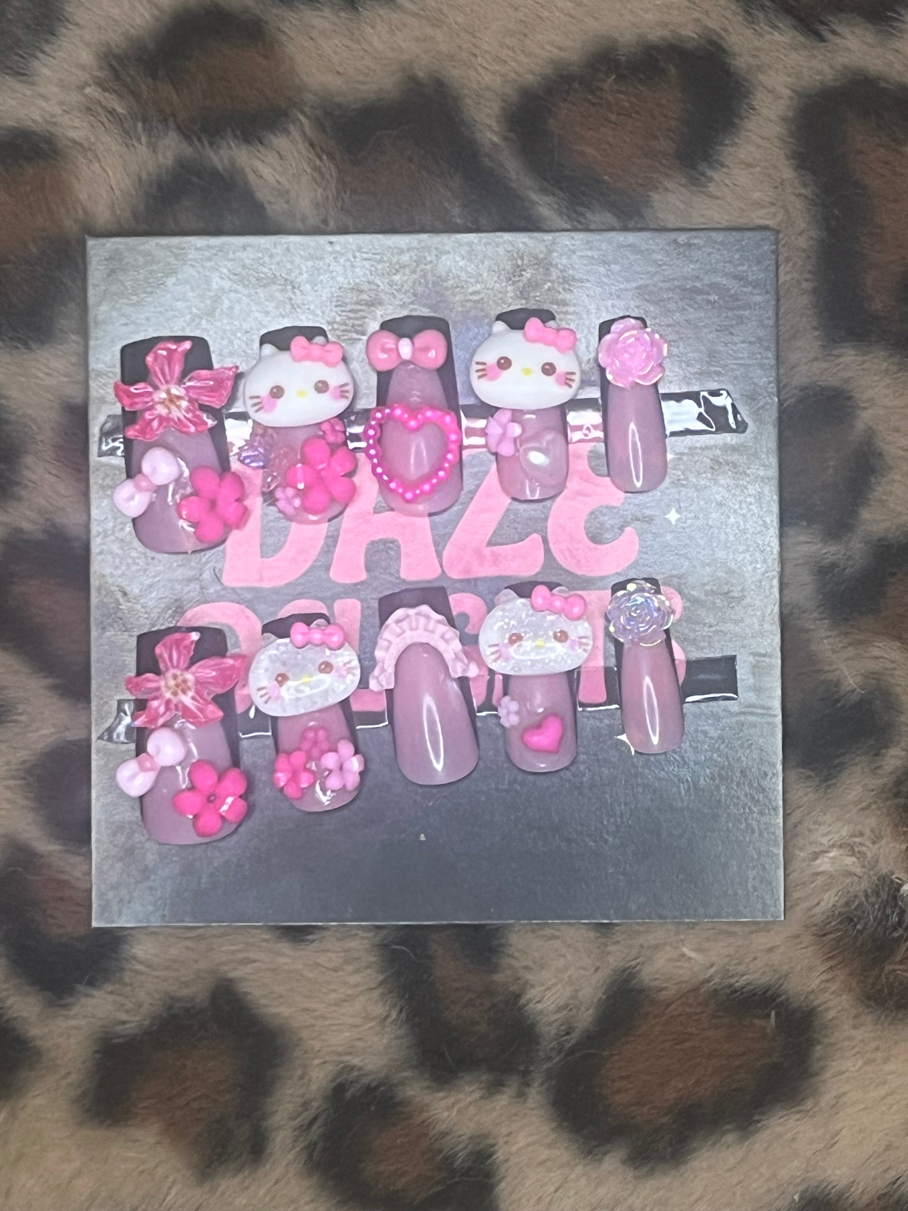 medium pink hello kitty press on nails