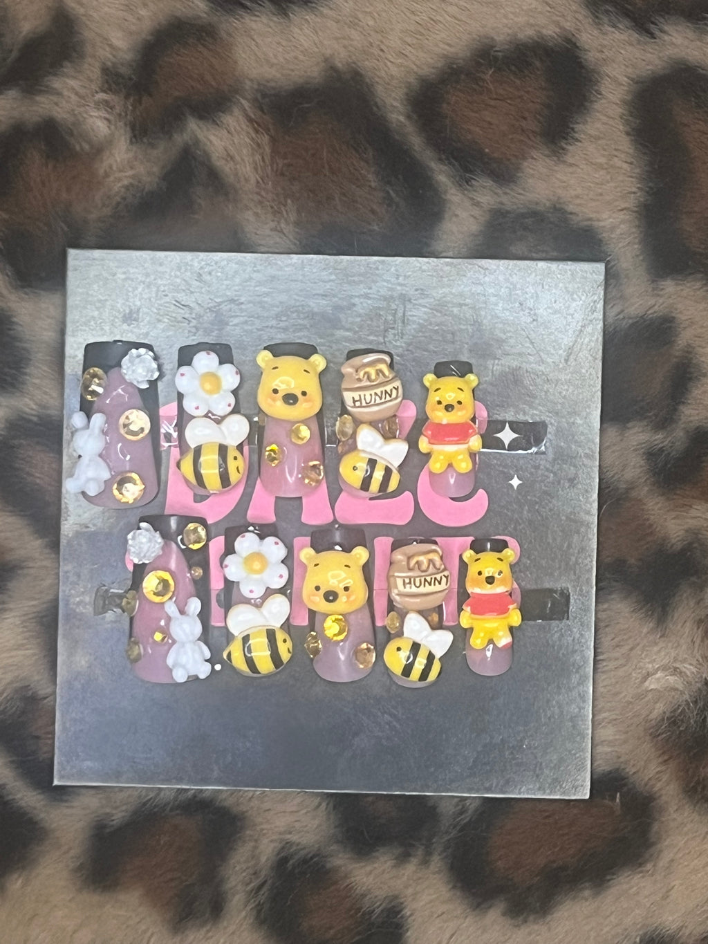 medium white and yellow pooh bear press on nails