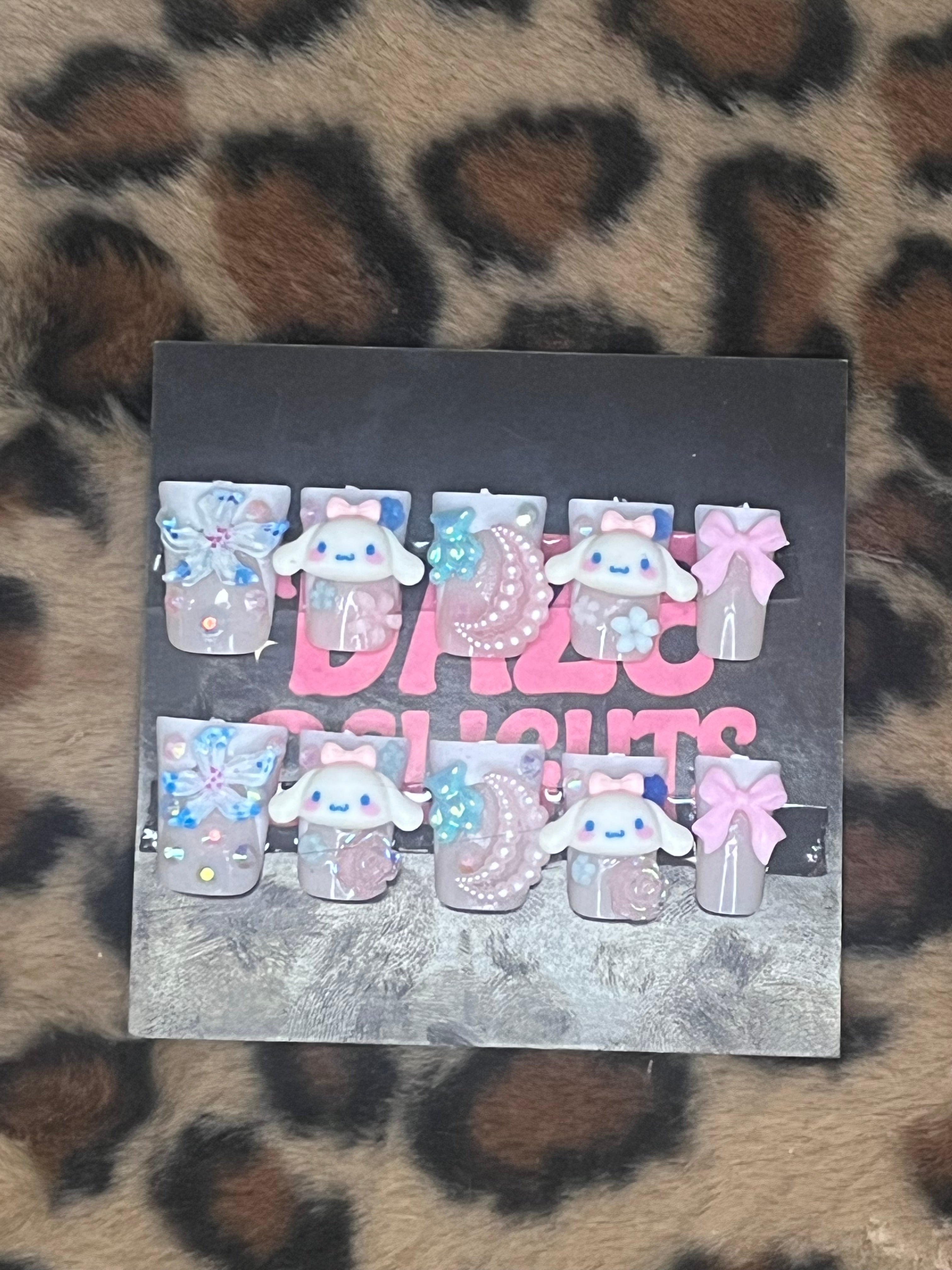 small pink and blue cinnomonroll press on nails