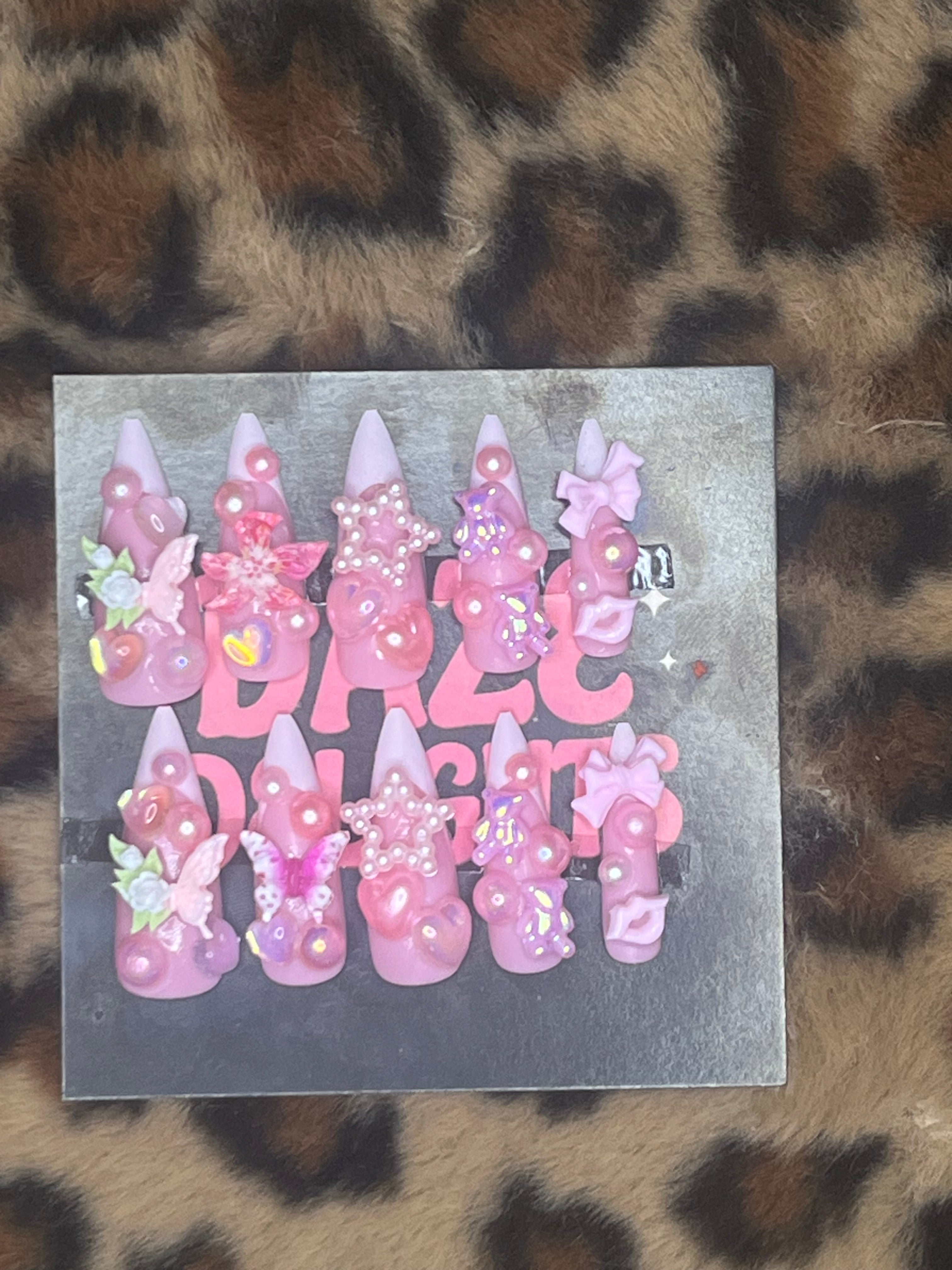 small pink stelleto press on nails