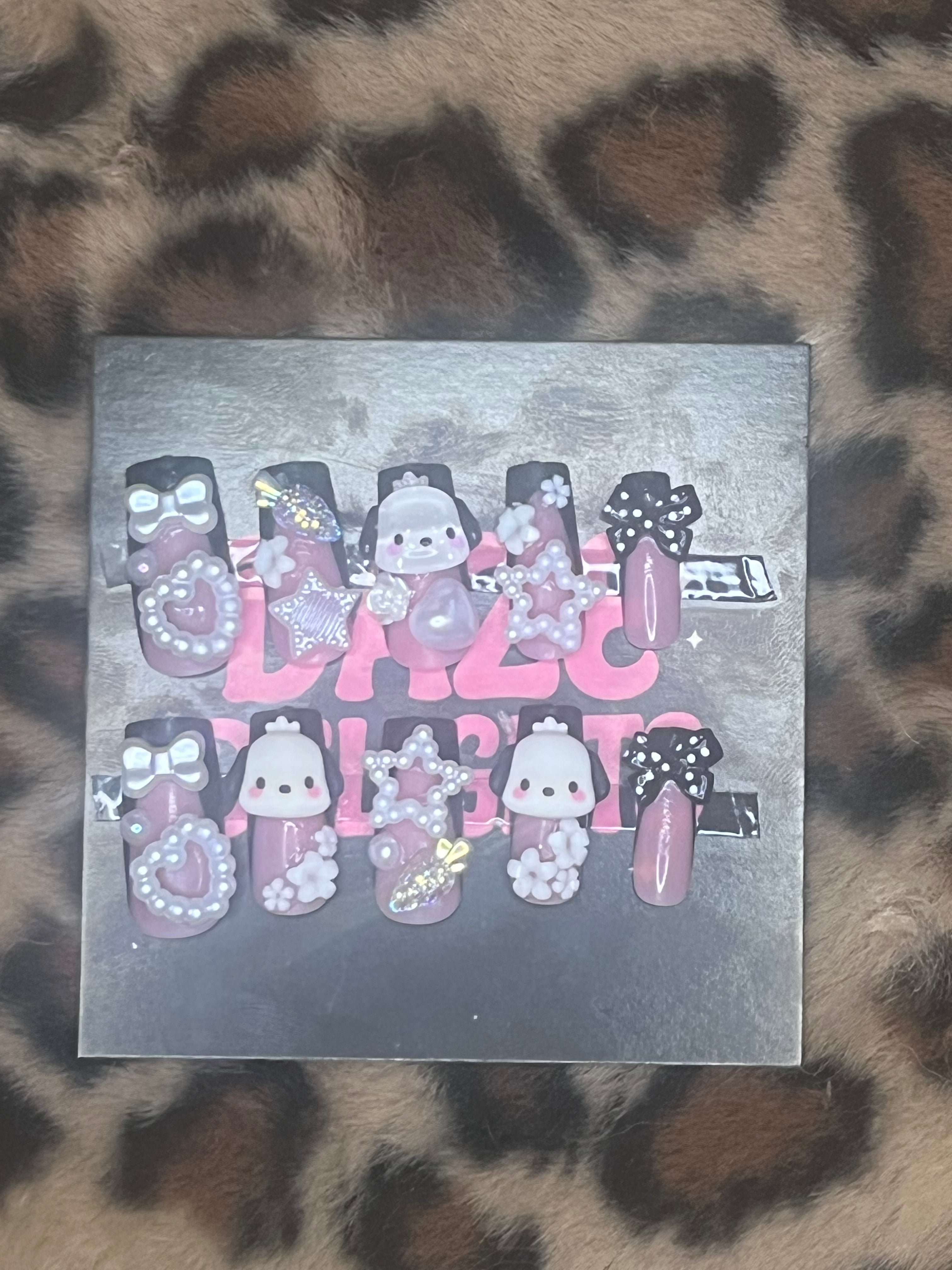 small white pochacco press on nails