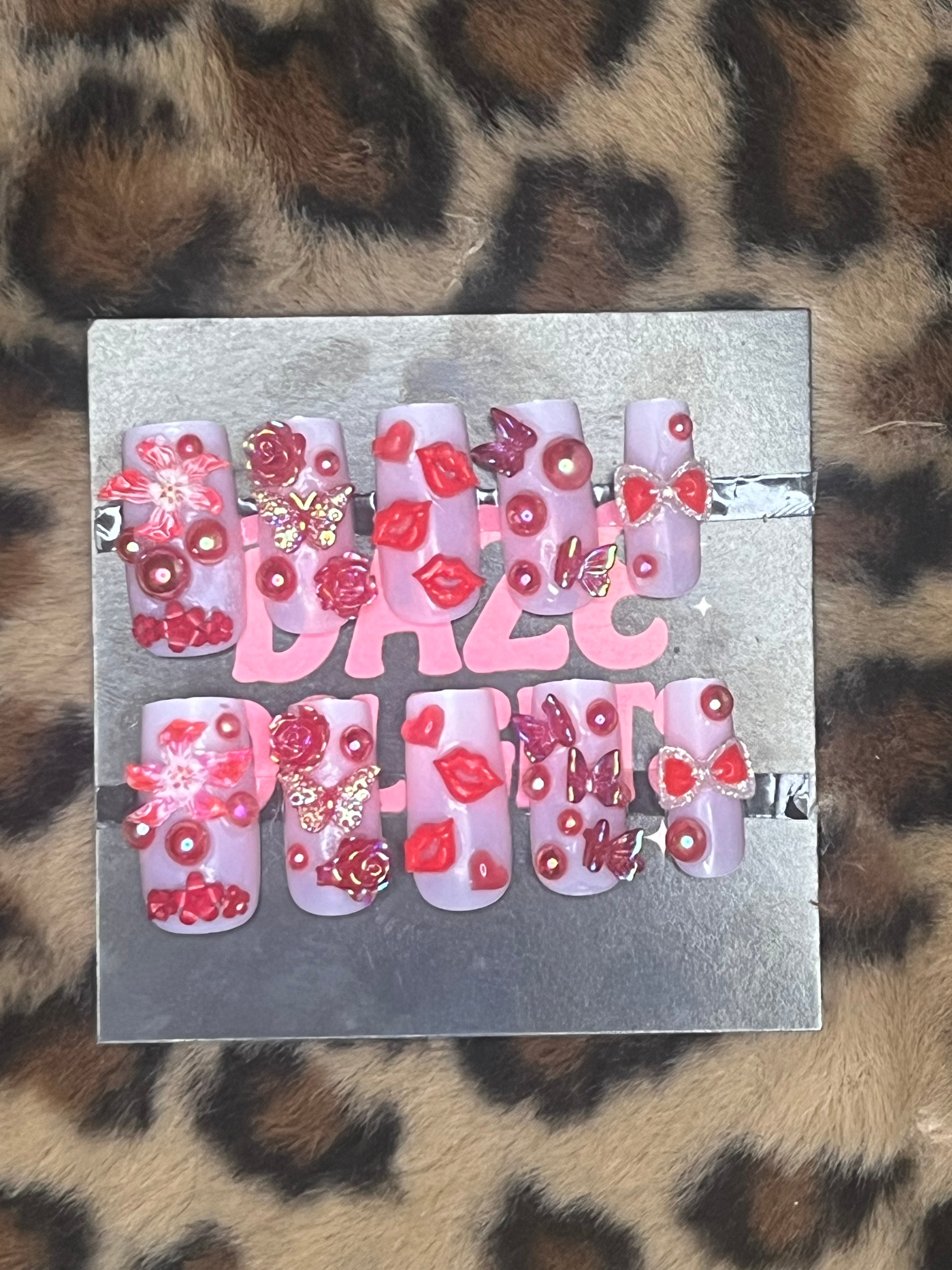 x-large red square press on nails
